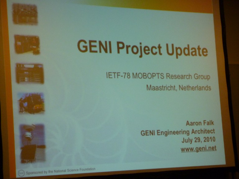 Current state of the GENI Project presented at MobOpts RG